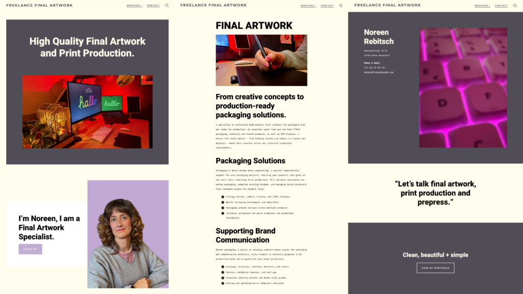 Screenshots von der Webseite finalartworks.com