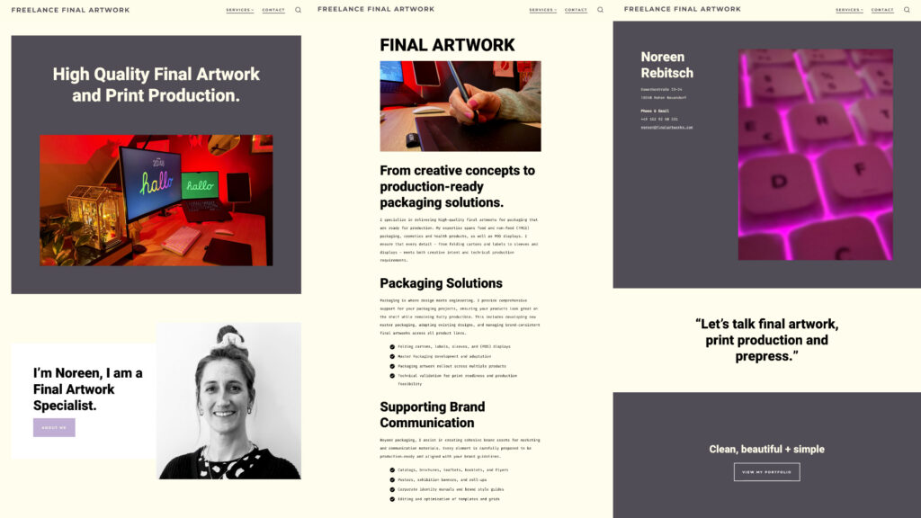 Screenshots von der Webseite finalartworks.com